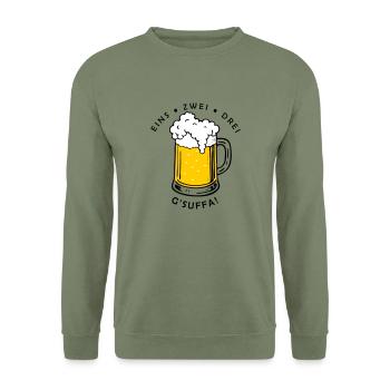 Like zwei drei - g'sigh! - Unisex Pullover - Armeegrün - Vorne - Alina (178cm) & Michal (187cm)