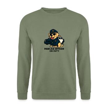 Pawlice Officer – Lustiger Polizeihund - Unisex Pullover - Armeegrün - Vorne - Alina (178cm) & Michal (187cm)