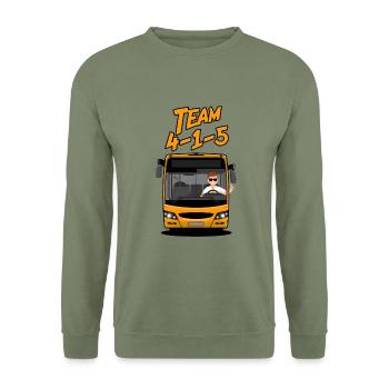 Michael der Busfahrer , 415 Gruß , Busfahrergruß - Unisex Pullover - Armeegrün - Vorne - Alina (178cm) & Michal (187cm)