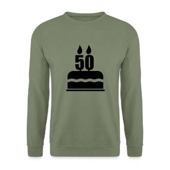 50 Geburtstag - Unisex Pullover - Armeegrün - Vorne - Alina (178cm) & Michal (187cm)