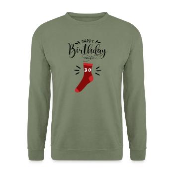 Happy Birthday Cool Sock - 30th Birthday - Unisex Sweatshirt - army green - Front - Alina (178cm) & Michal (187cm)