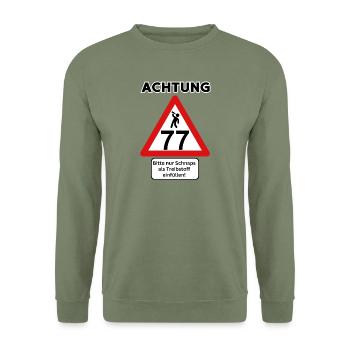 77 – Please only fill in schnapps as fuel - Unisex Sweatshirt - army green - Front - Alina (178cm) & Michal (187cm)