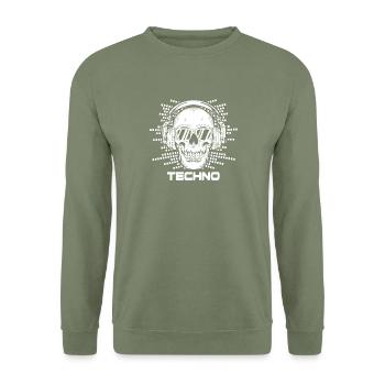 Techno Music Minimal Skull Lunettes - Sweat-shirt Unisexe - vert militaire - Devant - Alina (178cm) & Michal (187cm)