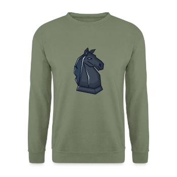 Schach Schachfigur Springer - Unisex Pullover - Armeegrün - Vorne - Alina (178cm) & Michal (187cm)