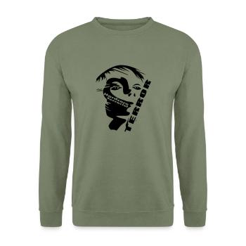 neawolf - HardCoreTerrorist | Gesicht + Terrorist - Unisex Pullover - Armeegrün - Vorne - Alina (178cm) & Michal (187cm)