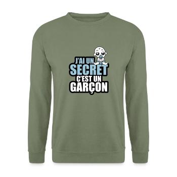 j'ai un secret c'est un garçon - Sweat-shirt Unisexe - vert militaire - Devant - Alina (178cm) & Michal (187cm)