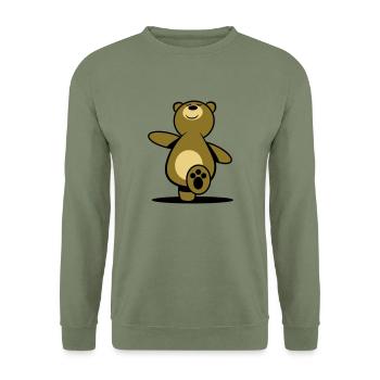 Ours en peluche faire de la randonnée - Sweat-shirt Unisexe - vert militaire - Devant - Alina (178cm) & Michal (187cm)