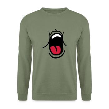 hunger essen witzig gaehnen schreien mund muede br - Unisex Pullover - Armeegrün - Vorne - Alina (178cm) & Michal (187cm)
