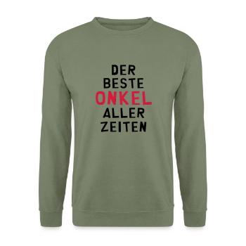 Onkel / Pate / Baby / Geburt / Kind / Tante - Unisex Pullover - Armeegrün - Vorne - Alina (178cm) & Michal (187cm)