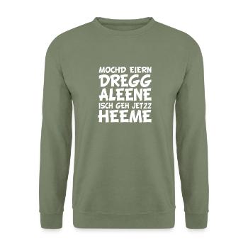 Büro Büros Arbeit Kollege Kollegin sächsisch - Unisex Pullover - Armeegrün - Vorne - Alina (178cm) & Michal (187cm)
