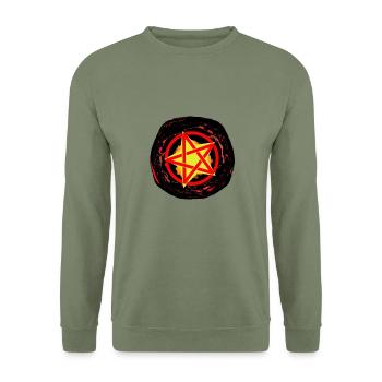 Satan Teufel Pentagramm Hölle Tod Ritual Okkult - Unisex Pullover - Armeegrün - Vorne - Alina (178cm) & Michal (187cm)
