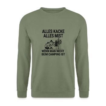 Lustiger Campen Camping Spruch - Unisex Pullover - Armeegrün - Vorne - Alina (178cm) & Michal (187cm)