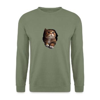 Cat Cute Kitten Cracked Cat Lovers Cats - Unisex Sweatshirt - army green - Front - Alina (178cm) & Michal (187cm)