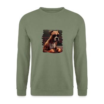 Boxer Hundebesitzer Hund Hunde Hunderasse Boxer - Unisex Pullover - Armeegrün - Vorne - Alina (178cm) & Michal (187cm)