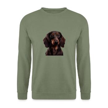 Rauhaardackel Dachshund Hund Hunde Welpe Dackel - Unisex Pullover - Armeegrün - Vorne - Alina (178cm) & Michal (187cm)