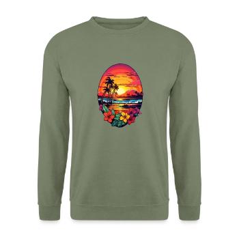 palmiers hawaï surf océan planche de surf design - Sweat-shirt Unisexe - vert militaire - Devant - Alina (178cm) & Michal (187cm)