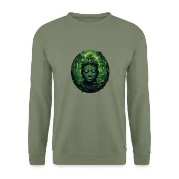 Buddhismus Yoga Buddhist Zen Meditation Buddha - Unisex Pullover - Armeegrün - Vorne - Alina (178cm) & Michal (187cm)