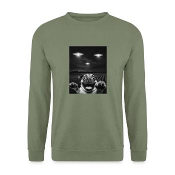 Funny Dogs Selfie In Front Of UFOs Dog UFO - Unisex Sweatshirt - army green - Front - Alina (178cm) & Michal (187cm)