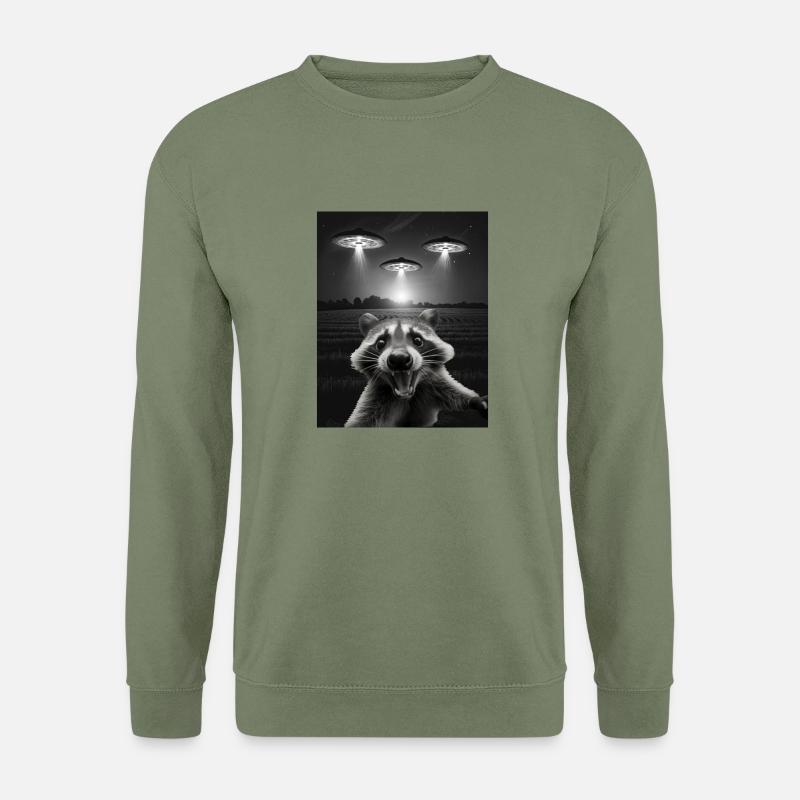 Lustiges Waschbären Selfie Vor UFOs Waschbär UFO - Unisex Pullover - Armeegrün