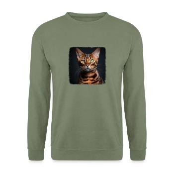Bengal Cat Bengalkatze - Unisex Pullover - Armeegrün - Vorne - Alina (178cm) & Michal (187cm)
