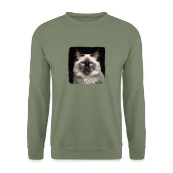 Birman Cat Birma Katze - Unisex Pullover - Armeegrün - Vorne - Alina (178cm) & Michal (187cm)