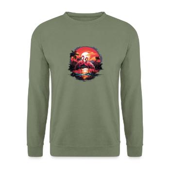 Flamants roses, coucher de soleil, plage, océan flamant rose - Sweat-shirt Unisexe - vert militaire - Devant - Alina (178cm) & Michal (187cm)