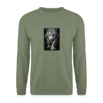 White Tiger Weiße Tiger Weißer Tiger - Unisex Pullover - Armeegrün - Vorne - Alina (178cm) & Michal (187cm)