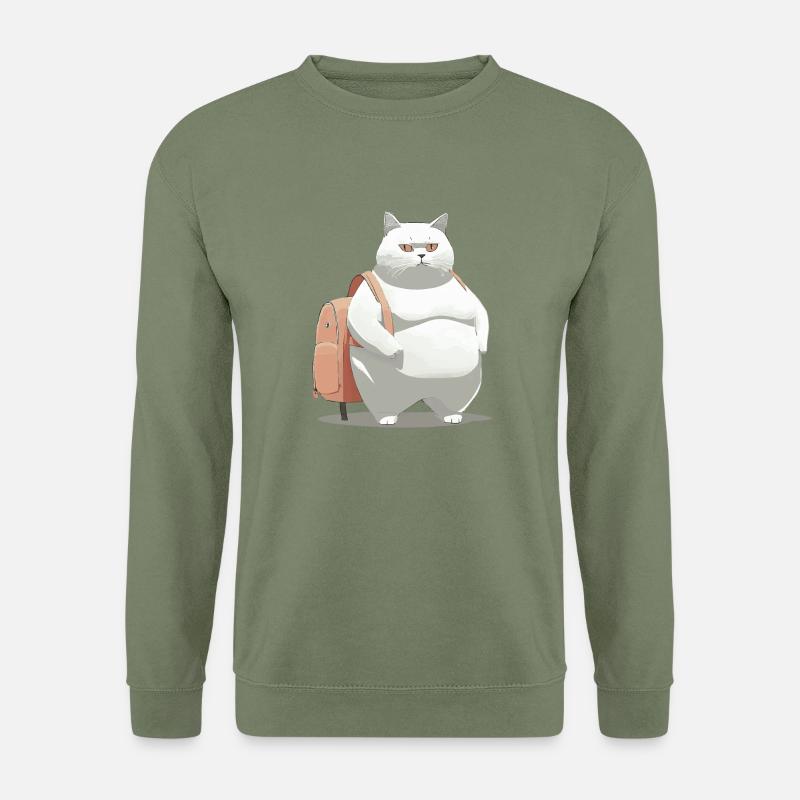 Kater mit Schulranzen - Unisex Pullover - Armeegrün