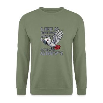 life is better with African Grey Parrot - Unisex Sweatshirt - army green - Front - Alina (178cm) & Michal (187cm)