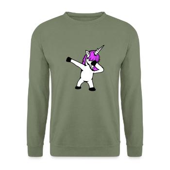 Licorne Dabbing Dab Danse Soirée Pose Geste Drôle - Sweat-shirt Unisexe - vert militaire - Devant - Alina (178cm) & Michal (187cm)