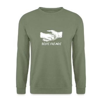 Hund und Herrchen, Beste Freunde Silhouette - Unisex Pullover - Armeegrün - Vorne - Alina (178cm) & Michal (187cm)