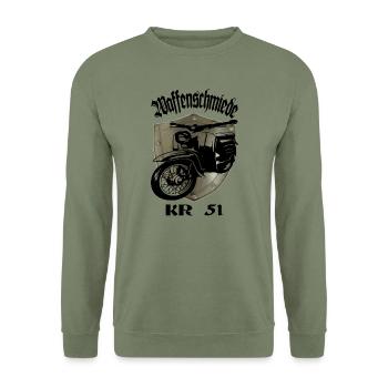 Simson Schwalbe Moped KR 51 - Unisex Pullover - Armeegrün - Vorne - Alina (178cm) & Michal (187cm)