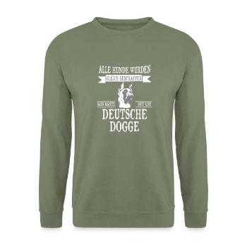 Alle Hunde Deutsche Dogge - Unisex Pullover - Armeegrün - Vorne - Alina (178cm) & Michal (187cm)