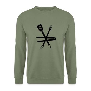 Grillbesteck / BBQ Utensils (1c) - Unisex Sweatshirt - army green - Front - Alina (178cm) & Michal (187cm)