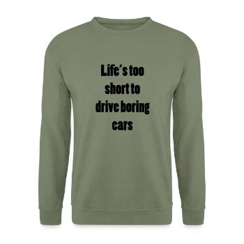 Don't drive boring cars - Unisex Pullover - Armeegrün - Vorne - Alina (178cm) & Michal (187cm)