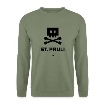 A-207 St. Pauli Totenkopf - Unisex Pullover - Armeegrün - Vorne - Alina (178cm) & Michal (187cm)