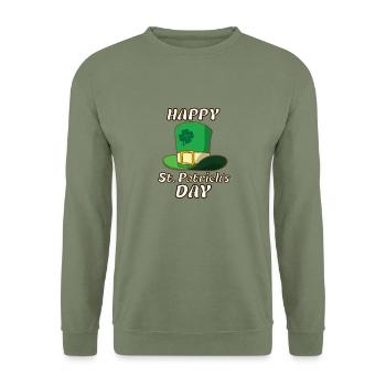 Happy St Patricks Day - Irischer Hut mit Kleeblatt - Unisex Pullover - Armeegrün - Vorne - Alina (178cm) & Michal (187cm)