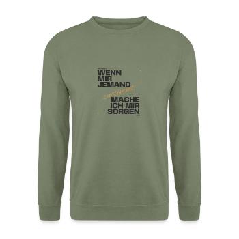 Ironisches Statement - Unisex Pullover - Armeegrün - Vorne - Alina (178cm) & Michal (187cm)