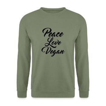 Peace Love Vegan | Typography Logo - Unisex Sweatshirt - army green - Front - Alina (178cm) & Michal (187cm)