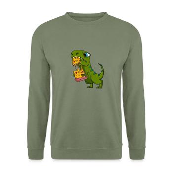 Dino Dinosaur Pizza Fast Food Eating Gift - Unisex Sweatshirt - army green - Front - Alina (178cm) & Michal (187cm)
