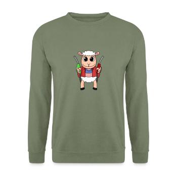 Tankwart Schaf Tankstelle - Unisex Pullover - Armeegrün - Vorne - Alina (178cm) & Michal (187cm)