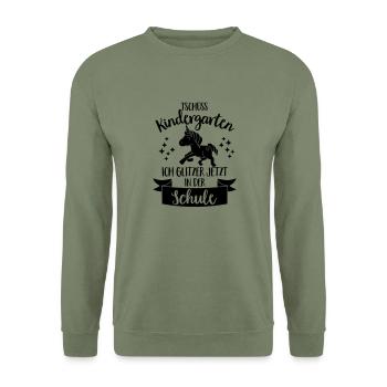 Tschüss Kindergarten, ich glitzer in der Schule - Unisex Pullover - Armeegrün - Vorne - Alina (178cm) & Michal (187cm)