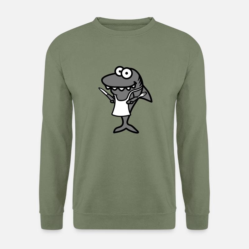 hai essen besteck lecker hunger schuerze kueche ch - Unisex Pullover - Armeegrün