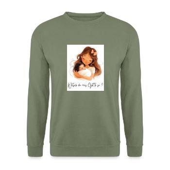 Wetsch du mis Gotti si? – Geschenk für Patentante - Unisex Pullover - Armeegrün - Vorne - Alina (178cm) & Michal (187cm)
