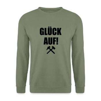 Glück auf Ruhrpott-Shirt - Unisex Pullover - Armeegrün - Vorne - Alina (178cm) & Michal (187cm)