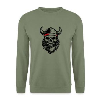 Viking Skull - Unisex Sweatshirt - army green - Front - Alina (178cm) & Michal (187cm)