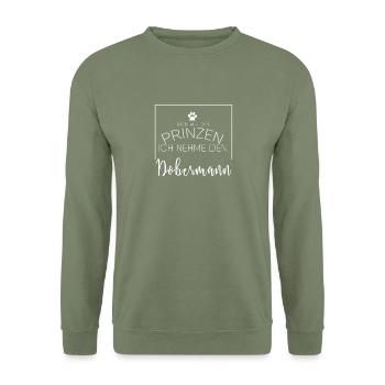 Dobermann Geschenk - Unisex Pullover - Armeegrün - Vorne - Alina (178cm) & Michal (187cm)