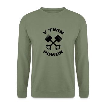 V Twin Power - Unisex Pullover - Armeegrün - Vorne - Alina (178cm) & Michal (187cm)