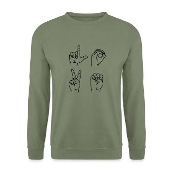 Fingeralphabet-LOVE 2 - Unisex Pullover - Armeegrün - Vorne - Alina (178cm) & Michal (187cm)