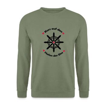 kurs_auf_den_hafen_der_ehe_002 - Unisex Pullover - Armeegrün - Vorne - Alina (178cm) & Michal (187cm)